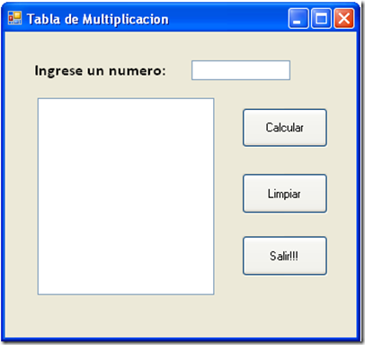 Cristian Ayala Developer VB.Net: Aplicación Nº 5 (Tabla de Multiplicar)